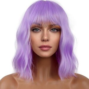 Purple Cosplay Play Halloween Costume Dress Up Wig Wavy Short Length New